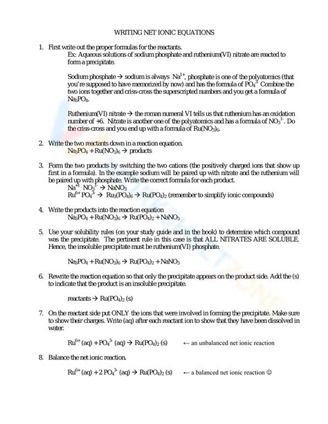 Writing Net Ionic Equations Worksheet