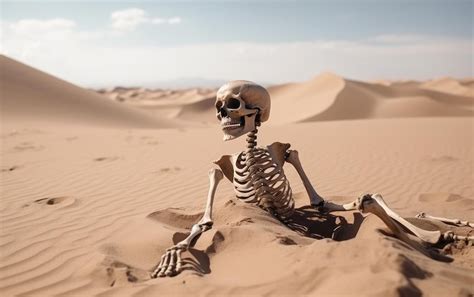 Premium Photo A Skeleton In The Desert Sits In The Sand