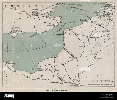 THE ENGLISH CHANNEL. Ferry routes. Ports. WARD LOCK, 1926 vintage map ...