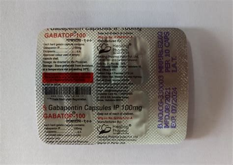 Gabapentin Mg Capsules Gabatop Healing Pharma Packaging Size