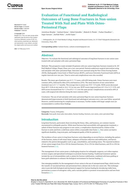 PDF Evaluation Of Functional And Radiological Outcomes Of Long Bone