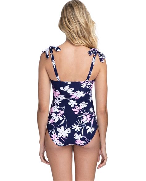 Profile By Gottex Sundance Navy And Pink D Cup Scoop Neck Shirred Underwire One Piece Swimsuit