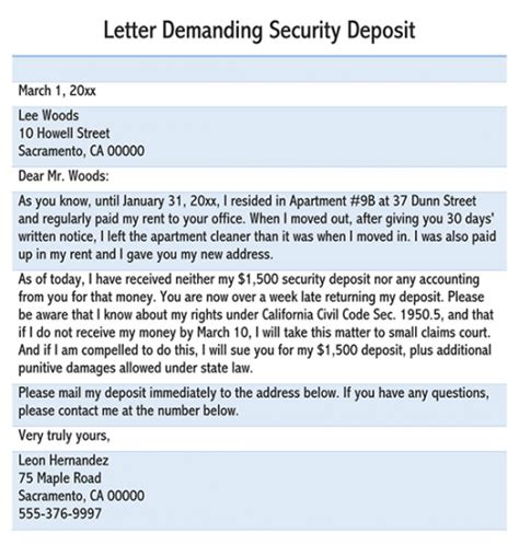 Security Deposit Demand Letter [us] Free Templates Pdf