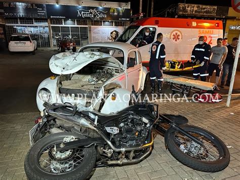 Duas pessoas ficam feridas após colisão entre carro e moto em Sarandi