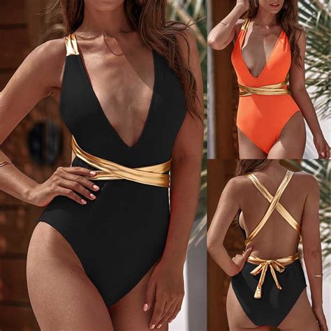 2020 New Women Bandage Jumpsuit Push Up Beach Bikini One Piece Swimwear