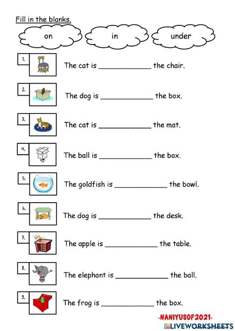 Prepositions IN ON UNDER Practice Worksheet English Worksheets