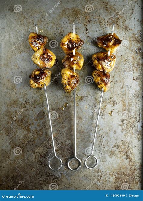 Rustic Golden Barbecued Chicken Tail Stock Image Image Of Skewers