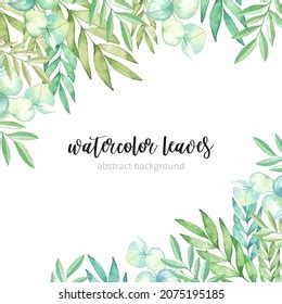 Handpainted Watercolor Set Poster Green Leaves Stock Illustration