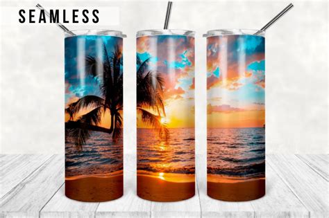 Beach Sunset Tumbler Design Summer 20 Oz Skinny Tumbler Sublimation By