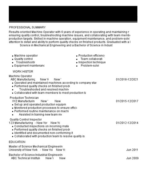 11 Machine Operator Resume Examples For 2024