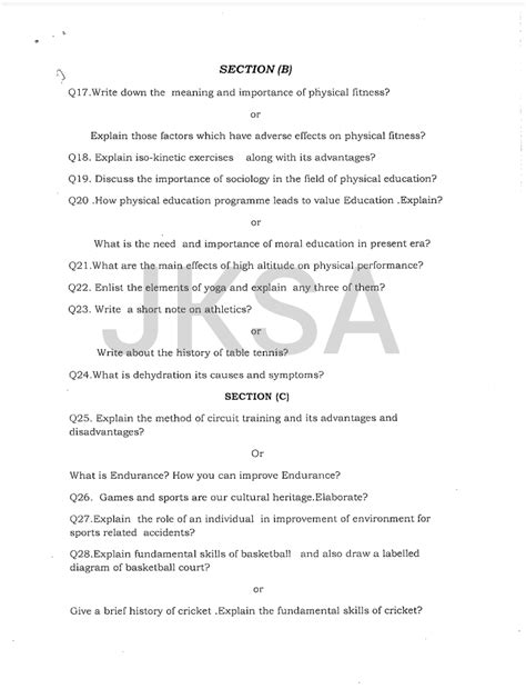 Jkbose Class 12th Model Question Paper Of Physical Education