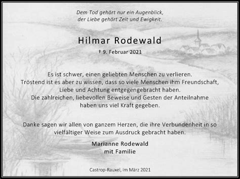 Traueranzeigen Von Hilmar Rodewald Trauer In Nrw De