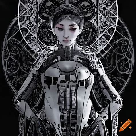 Architecture With Full Body Pretty Robot Women Under A Full Moon In Sci