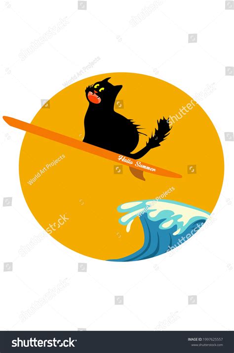 Illustration Vector Black Cat Surfing Summer Stock Vector Royalty Free