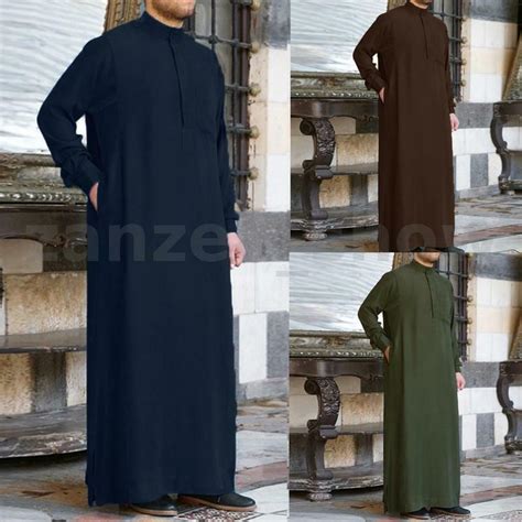 US STOCK Men S Saudi Arab Long Sleeve Kaftan Islamic Jubba Dishdasha