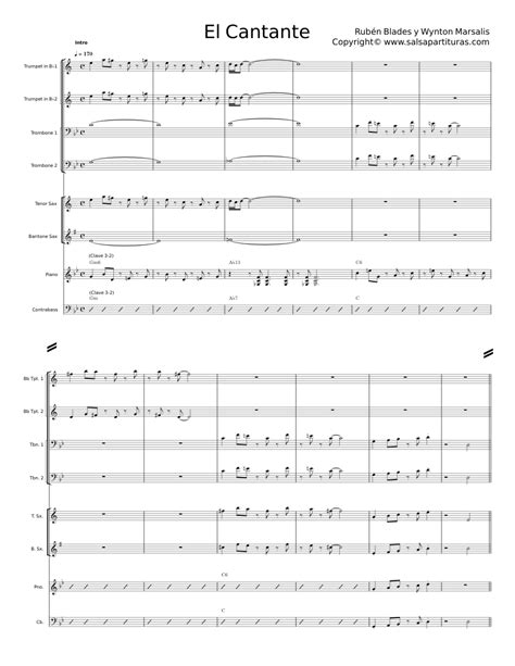 El Cantante Rubén Blades Sheet Music For Piano Trombone Saxophone Tenor Saxophone Baritone