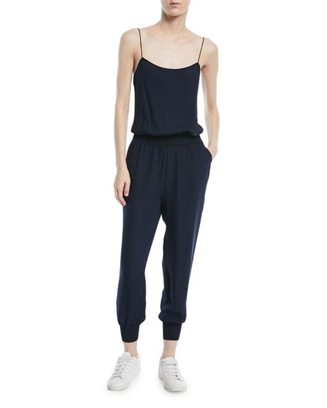 Theory Silk Combo Sleeveless Jumpsuit Theory Cloth Ankle Cuffs