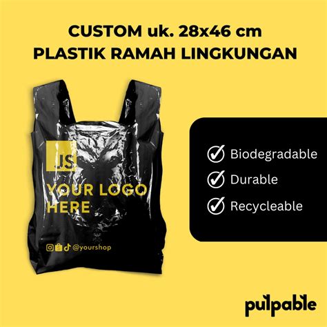 Jual Custom Biodegradable Plastic Bag 28x46 Cm Sablon Kresek Tas