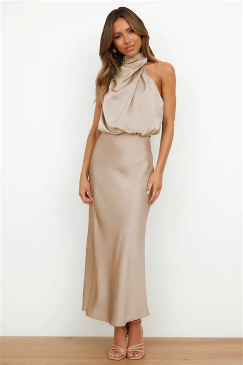 High Neck Satin Dress Newme