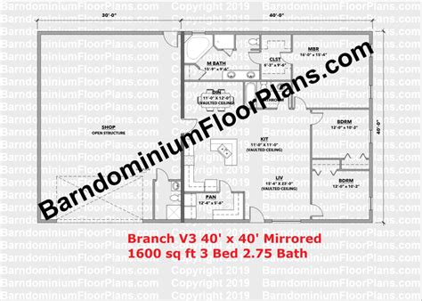 Branch 3 Bedroom 2 Bath 40 Foot Wide Barndominium Floor Plans Barndominium Floor Plans