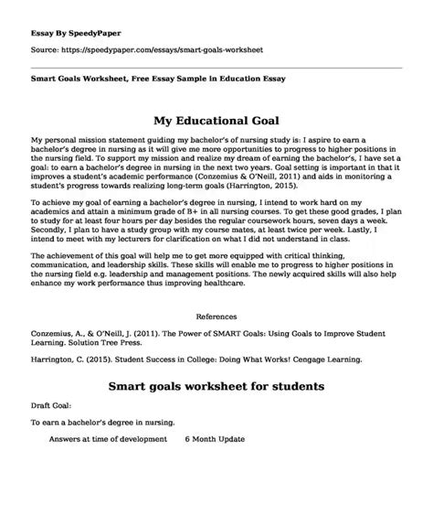 Smart Goals Worksheet Free Essay Sample In Education Speedypaper