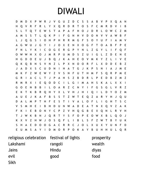 Diwali Word Search Printable