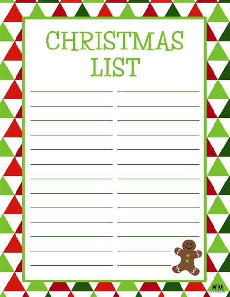 free printable christmas list