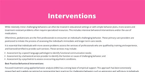 Interventions - Behaviors Overview