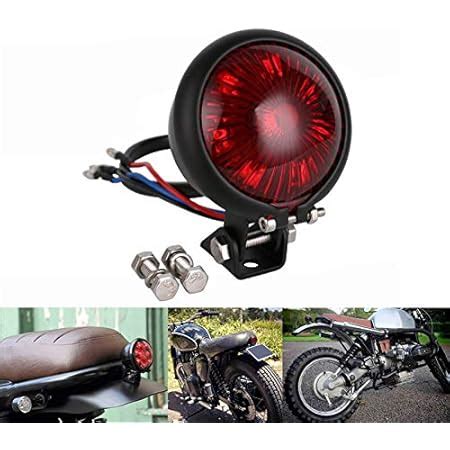 HANEU Motorrad LED Rücklicht Bremslicht Bates Style Schwarz Rotes Glas