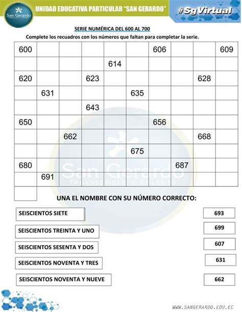 Serie numérica del 600 al 700 worksheet Math materials Math Map