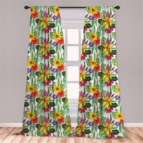 Jungle Curtains 2 Panels Set Tropical Plants Composition With Yellow