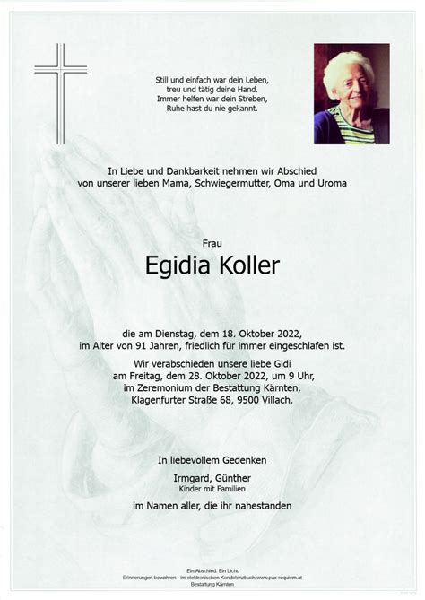 Parte für Egidia Koller pax requiem