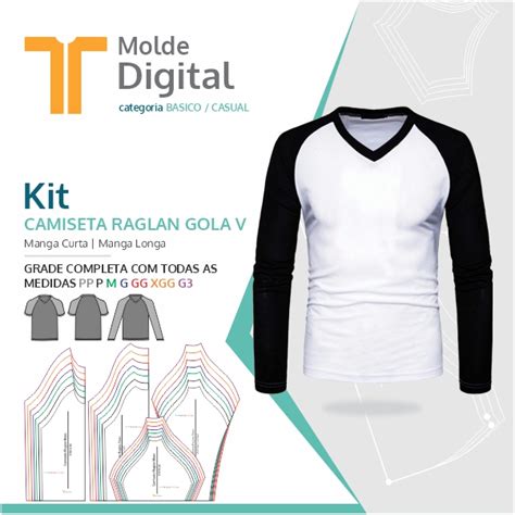 Kit Molde Digital Camiseta Raglan Gola V