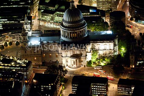 Aerial views Aerial view over Unilever House at night, London . Jason