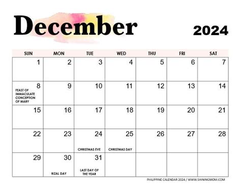 Dec 2024 Calendar With Holidays Philippines - Lanie Mirelle