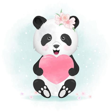 Panda Holding Heart Hand Drawn Illustration Vector Art At Vecteezy