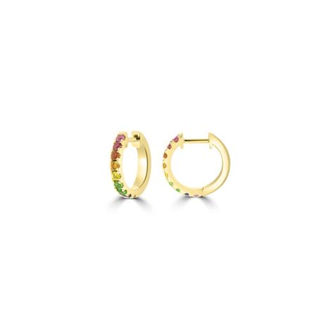 Rainbow Sapphire Huggie Earrings In 18k Gold Eji