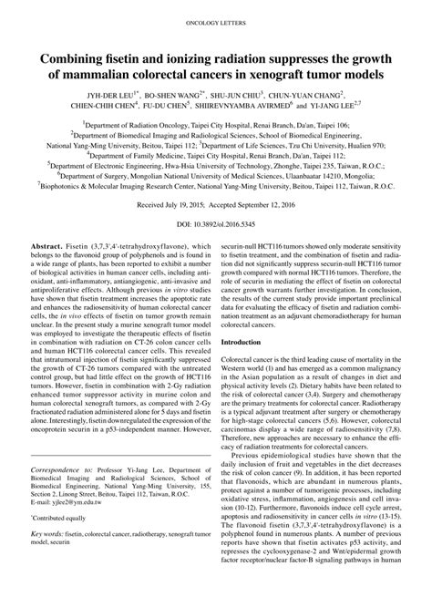 PDF Combining Fisetin And Ionizing Radiation Suppresses The Growth Of