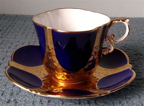 Vintage Aynsley Bone China TEA CUP And SAUCER Cobalt Blue Gold