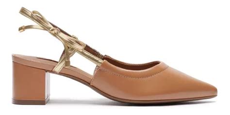 Scarpin Nude Couro Salto Bloco Lacinho Pale Nut Arezzo Parcelamento