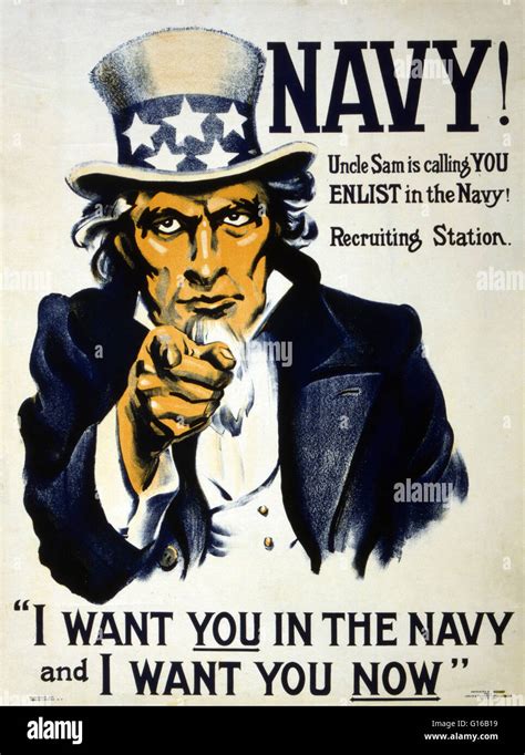 Entitled: "Navy! Uncle Sam is calling you - enlist in the Navy!" 1917. Poster showing Uncle Sam ...