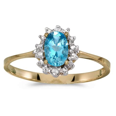 Direct Jewelry K Yellow Gold Oval Blue Topaz And Diamond Ring