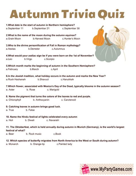 Free Printable Autumn Trivia Quiz With Answer Key Trivia Quiz Trivia