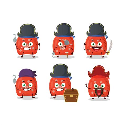 Cartoon Character Of Red Santa Bag With Various Pirates Emoticons