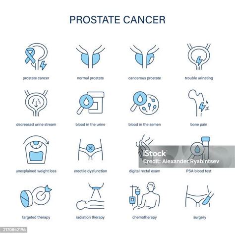 Prostate Cancer Symptoms Diagnostic And Treatment Vector Icons Medical