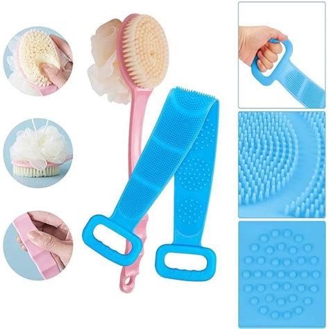 Pi Ces Brosse Dos Douche Double Face Manche Long Poils Naturels