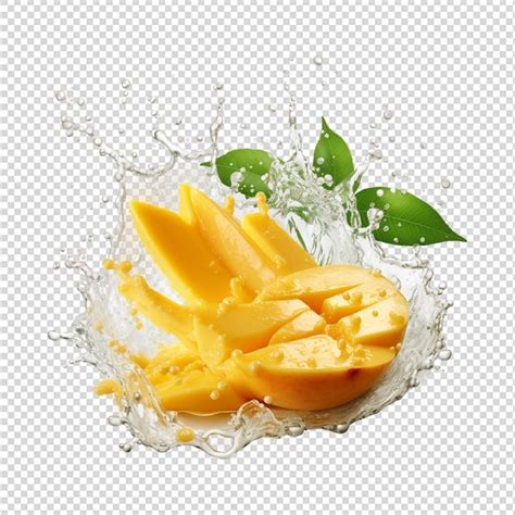 Mango With Mango Juice Splash On White Background Premium Ai