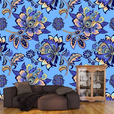 blue floral pattern wallpaper  home magic decor