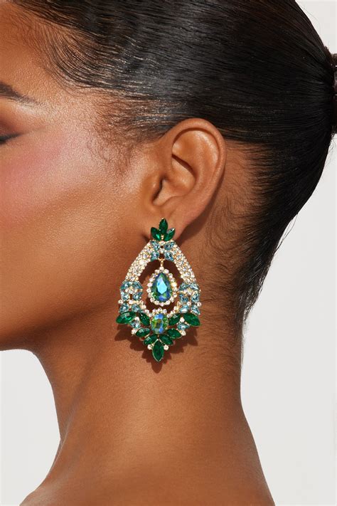 Met Gala Girl Drop Earrings - Gold/Green | Fashion Nova
