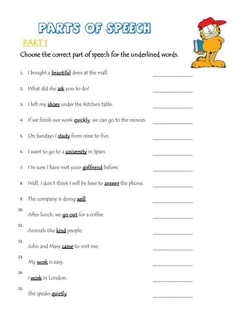 Identifying Parts Of Speech Worksheets Parts Of Speech Works